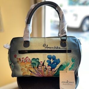 Brand New Anuschka Leather Purse – Yellow to Purple Gradient with Floral Design